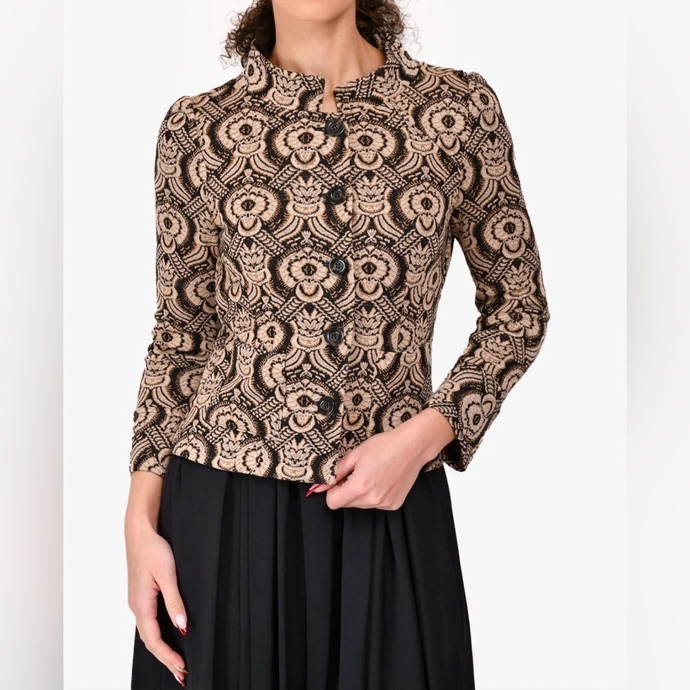 Diane Von Furstenberg DVF Black Wool Blend Kelly Floral Metallic Blazer Size 4